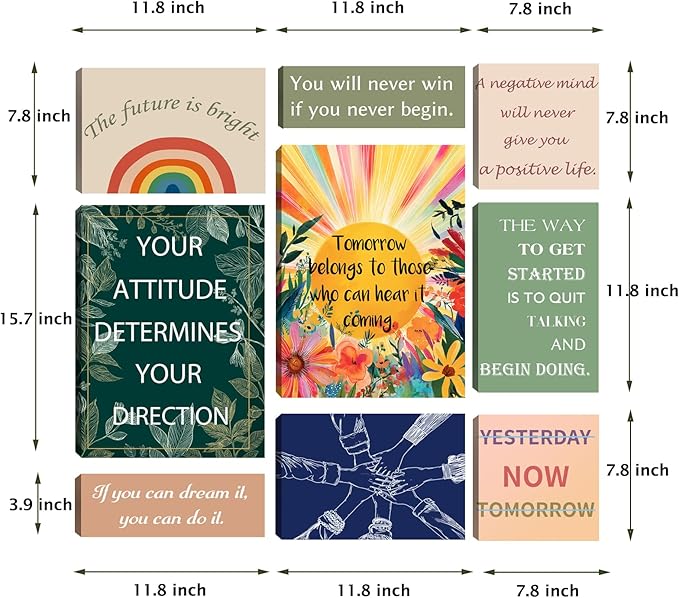 Halioyo Motivational Office Wall Art Set of 9, Women Inspirational Canvas Prints for Workplace, Positive Affirmations Wall Decor for Lobby Reception Study Room, Ready to Hang