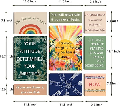 Halioyo Motivational Office Wall Art Set of 9, Women Inspirational Canvas Prints for Workplace, Positive Affirmations Wall Decor for Lobby Reception Study Room, Ready to Hang