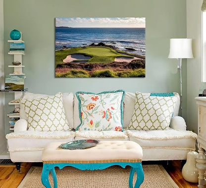chenchenArt California Coastline Golf Course Wall Art Prints USA Golf Course Canvas Wall Decor for Living Room Bedroom Bathroom Home Decorations Painting Framed Ready to Hang(18''H x 24''W)