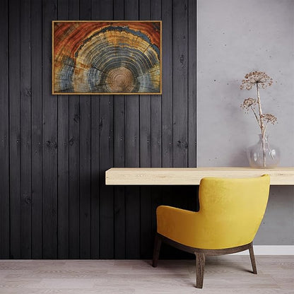 BingruiArt Framed Tree Ring Canvas Wall Art Red and Gold Abstract Wood Wall Decor Boho Modern Colorful Nature Prints Pictures Poster for Living Room Bedroom Bathroom Office 16"x24" Natural Framed(03)