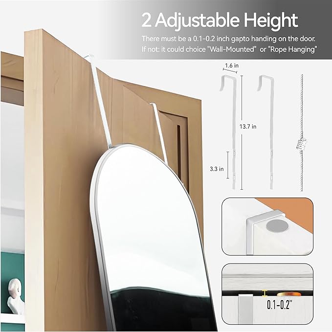 SCWF-GZ 47x14 Mirror Full Length Back Door Hanging or Wall Mounted Aluminum Metal Frame Arch Mirrors for Entryway Bedroom Bathroom Dressing Living Room 47 14 inch Silver