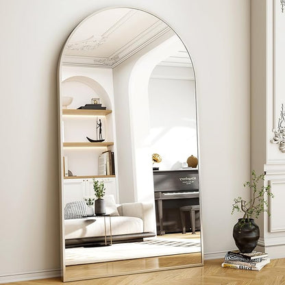 Easly 46"x76" Arched Full-Length Mirror, Oversized Floor Mirror with Stand, Freestanding or Wall-Mounted Full Body Mirror for Living Room, Bedroom, or Cloakroom, Silver