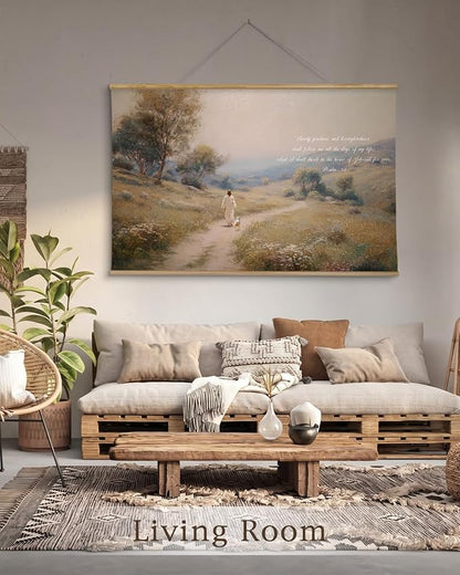 InSimSea 36x54 Extra Large Canvas Scroll Wall Art, Jesus with Sheep Bible Verse Religious Decor, Inspirational Christian Oil Painting for Living Room, Prayer Room, Church
