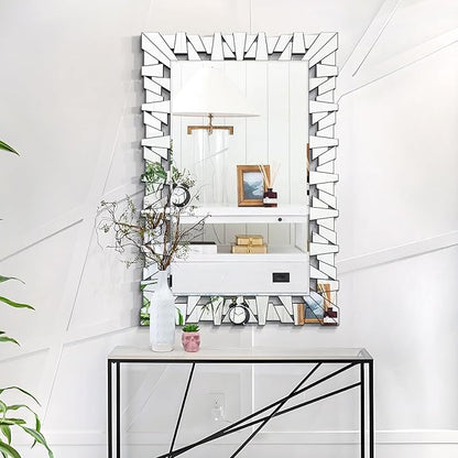 Rectangular Decorative Mirror with Glass Beveled Edge for Living Room Decor, 40" x 28" Modern Large Wall Mirror for Bathroom, Horizontal/Vertical Hanging, Unique