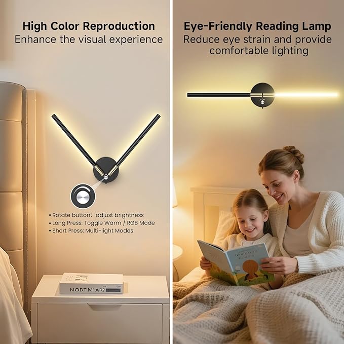 Battery Operated Wall Sconce with 360°DIY Independently Rotate Lamp,Wireless Magnetic Wall Lights with Remote,Timer,Dimmable 3000K-6500K,RGB Wall Sconces Decor for Bedroom,Living Room10000mAh