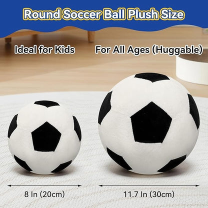 Fluffy Soccer Pillow - 11.7" Orbicular Durable Soccer Ball Plush, Soft Stuffed Soccer Decorative Pillows for Couch & Bedroom, Sports Gift for Soccer Enthusiasts