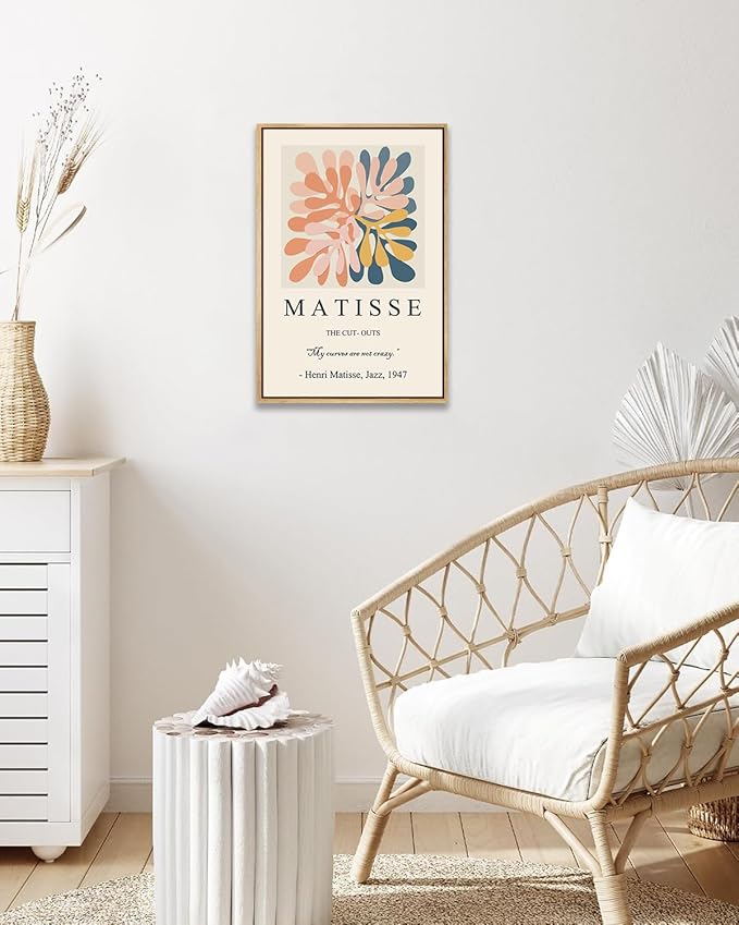 Zzuyi Henri Matisse Framed Wall Art,Boho Botanical Matisse Art Prints,Danish Pastel Room Decor Aesthetic,Danish Pastel Poster for Room Decor-12''x16''Natural Framed