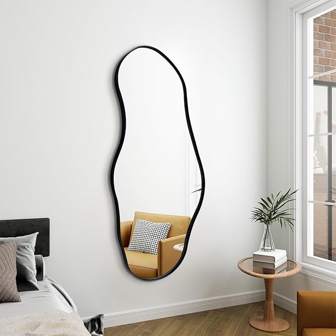 Irregular Mirror, 47"x20.5" Asymmetrical Mirrors with Metal Frame, Modern Abstract Wall Mirror for Living Room Bathroom Bedroom Hallway Entryway, Hangs Vertically or Horizontally
