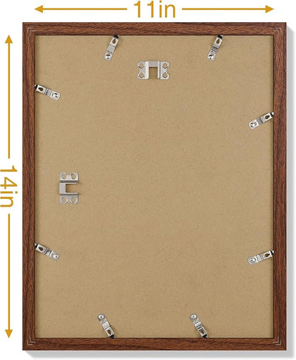 Vittanly 11x14 Picture Frames Set of 9, Display 8x10 Pictures with Mat or 11x14 without Mat, Photo Frames for Wall or Tabletop with Plexiglass, Engineered Wood, Wood Grain Brown