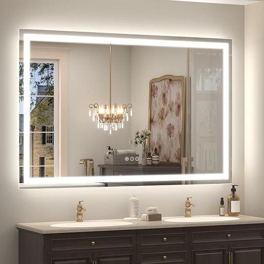 55x40 inch Large LED Mirror for Bathroom, Lighted Vanity Mirror for Wall, Dimmable, Anti-Fog, Shatter-Proof, ETL Listed (Front Lights + Backlit)
