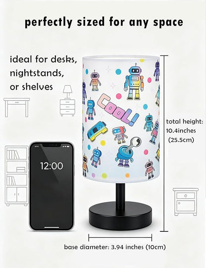 Kids Lamps for Bedrooms Boys, Robot Bedside Lamp 3-Color Small Linen Desk Lamp, 10 x 5.12 Inch with Integrated LED, for Boys & Girls Bedroom, Living Lighting Table Lamps Home Decoration