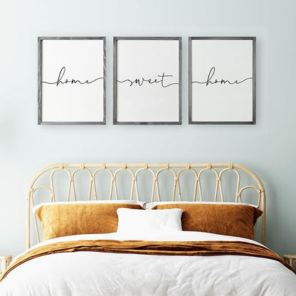 Heiple Set of 3 Framed Farmhouse Home Sweet Home Sign Above Bed Wall Decor for Bedroom Decor Wall Art Wood Signs