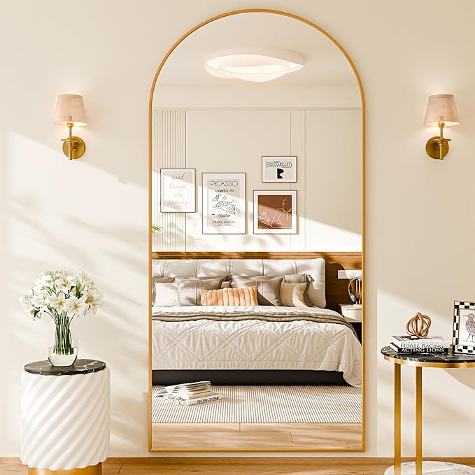 76"x34" Floor Mirror Full Length, Arched Full Length Mirror with Stand, Large Full Body Mirrors for Bedroom Living Room or Cloakroom Gold