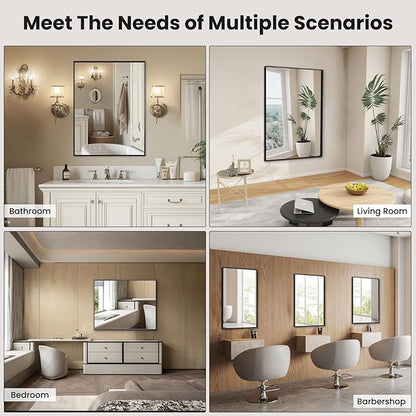 LOAAO Black Bathroom Mirror 20"X30" for Wall, Rectangle Bathroom Vanity Mirror, Hangs Vertically or Horizontally, Easy to Install, Modern Design