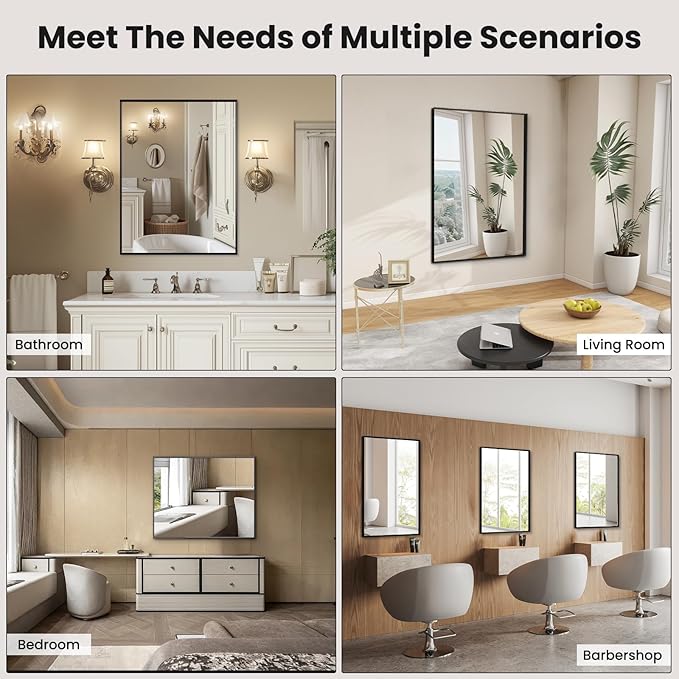 LOAAO Black Bathroom Mirror 48"X32" for Wall, Rectangle Bathroom Vanity Mirror, Tempered Glass, Hangs Vertically or Horizontally, Easy to Install, Modern Design