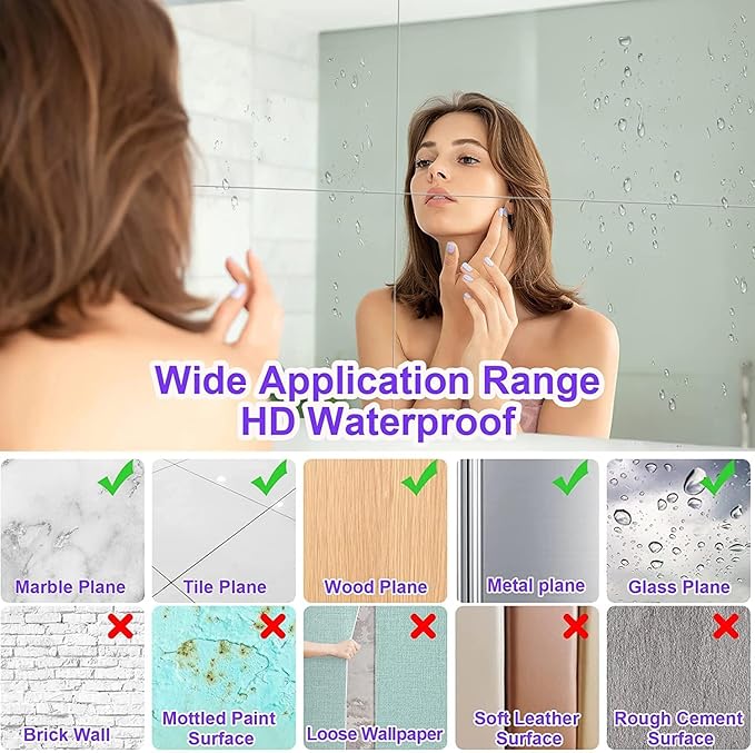 JUNEBRUSHS 4 Pack Self Adhesive Acrylic Mirrors, 12x 16 Inch Mirrors Tiles,Flexible Plastic Sheets Wall Stickers,2MM Thick Mirror,Frameless Small Mirror