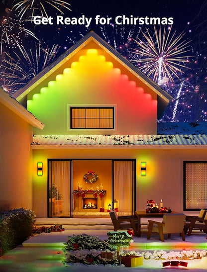 Smart Outdoor Wall Lights, 1500LM RGB+IC+Warm/Cool White Porch Light, 44 Scene Modes, IP65 Waterproof Wall Sconce for Halloween Christmas Decor, Works with Alexa, Google Assistant 2 Pack