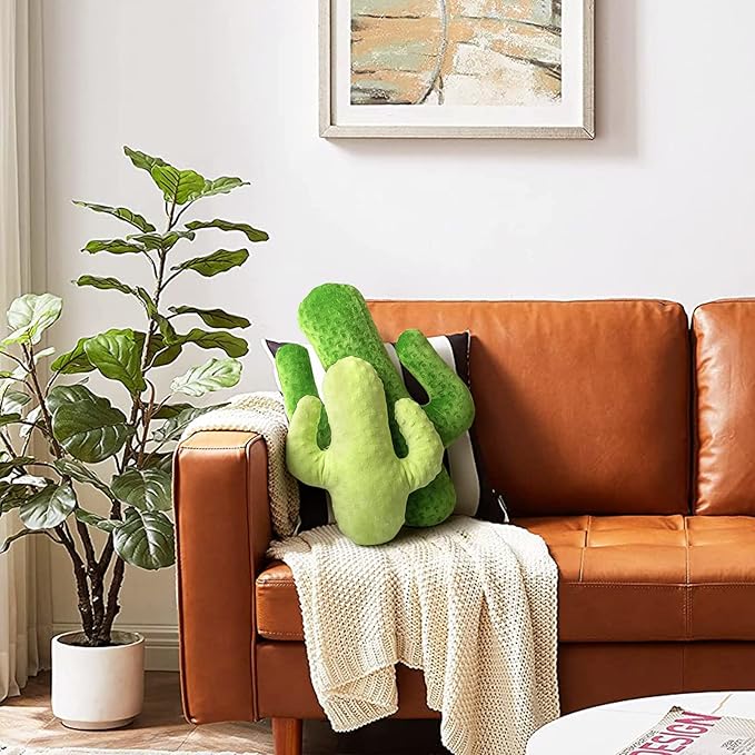 AELS Set of 2 Cactus Decorative Throw Pillows, 22"& 14" Cactus Plush Pillow Set, 3D Office Nap Pillow, Cute Succulent Throw Pillow for Nursery Bedroom Room Decor, Grass Green & Lime Green
