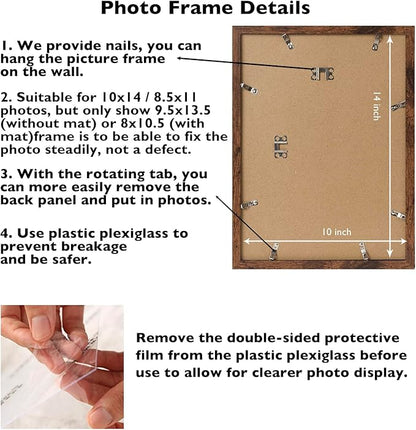 10x14 Picture Frame Set of 12 for 30 x 40 cm Diamond Art Painting, Display 8.5x11 With Mat or 10x14 Without, Wood Wall Gallery Poster Photo Frames Bulk, 12 Pack, Deep Brown
