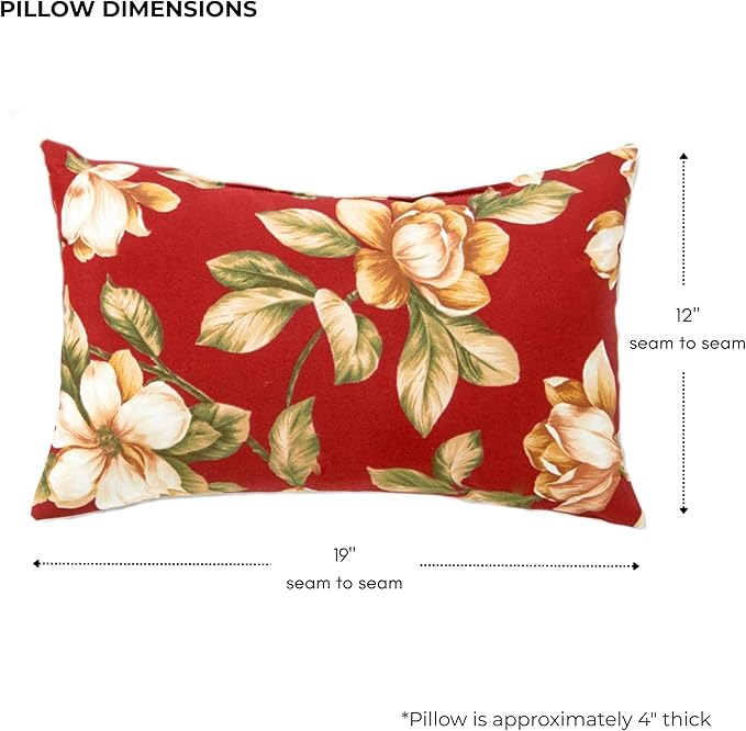 Set of 2 Outdoor Throw Pillows 19 x 12 Inch – Reversible Rectangle Patio Accent Pillows – Weather-Resistant Polyester Fabric – Eco-Friendly Recycled Polyfiber Fill – Roma Floral