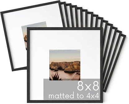 HAUS AND HUES Set of 15 8x8 Picture Frames - Black Wooden Gallery Wall Frames with Mat, 8 x 8 Inches