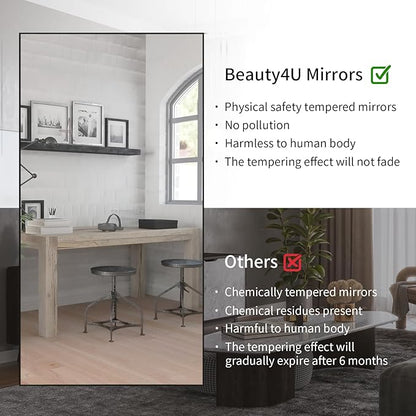 Beauty4U Full Length Mirror 76" x 34", Large Floor Mirror with Stand, Wall Mounted or Leaning, HD Tempered Glass Full Body Mirror for Bedroom, Living Room, Entryway, Black Frame