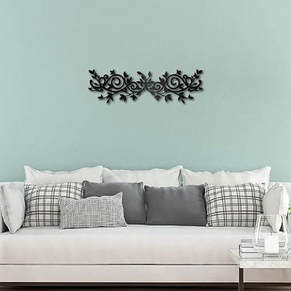 CREATCABIN Metal Tree Leaf Wall Decor Vine Olive Branch Wall Art Black Leaf Wrought Iron Scroll Sculptures Wall Art Decor Hanging Rustic Wall Sign for Above The Bed Living Room Home 15.7x4.7Inch