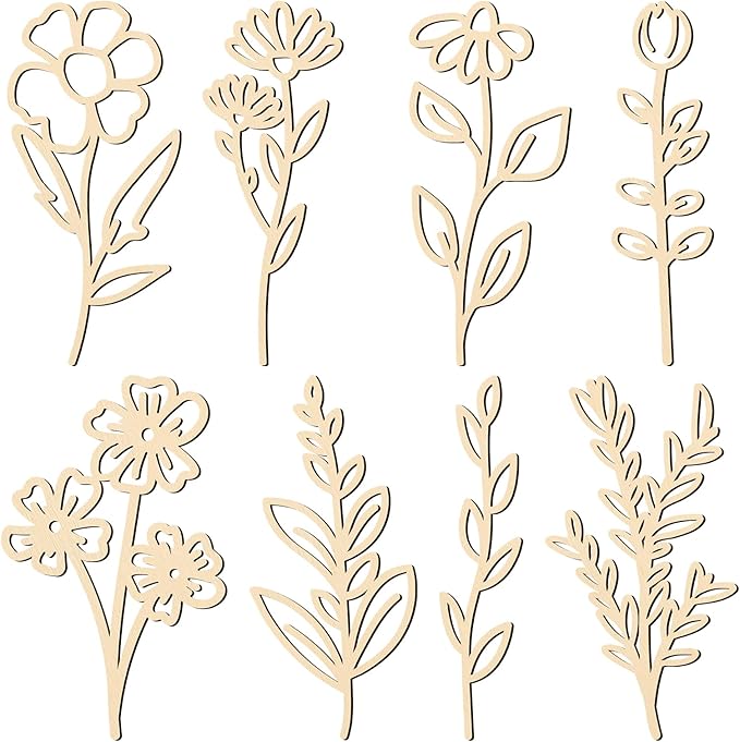 PerKoop 8 Pcs Wooden Flowers Wall Decor Boho Wildflowers Hanging Sculpture Wood Floral Cutouts for Nursery Bedroom Living Room Housewarming Gifts for Home Decorations(Fresh Style)