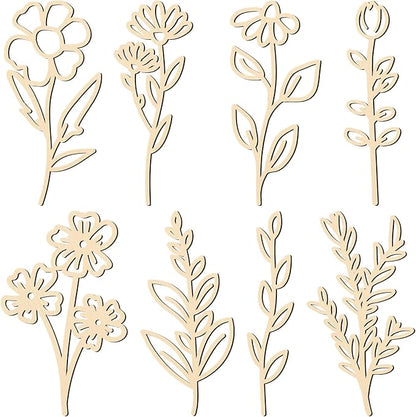 PerKoop 8 Pcs Wooden Flowers Wall Decor Boho Wildflowers Hanging Sculpture Wood Floral Cutouts for Nursery Bedroom Living Room Housewarming Gifts for Home Decorations(Fresh Style)
