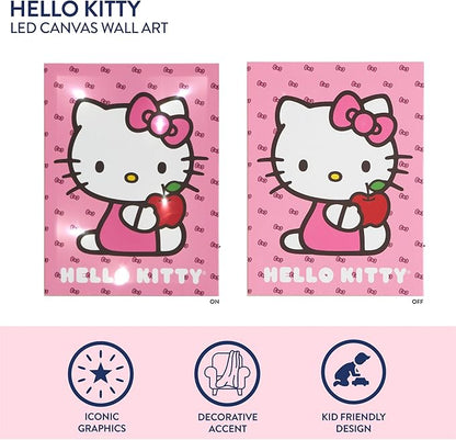 Hello Kitty LED Wall Art for Kids,Light-Up Canvas Wall Décor by Sanrio,11.5" x 15.75", Battery Operated Night Light for Bedrooms & Playrooms