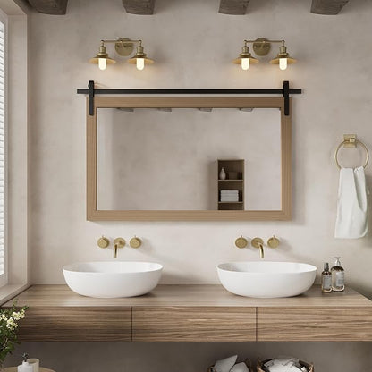 Large Brown Bathroom Mirror, Farmhouse Horizontal Rustic Square Mirror for Wall Wood Framed Vanity Mirrors, Barn Door Style Decor Living Room Entryway Bedroom Mirrors, 40x26INCH