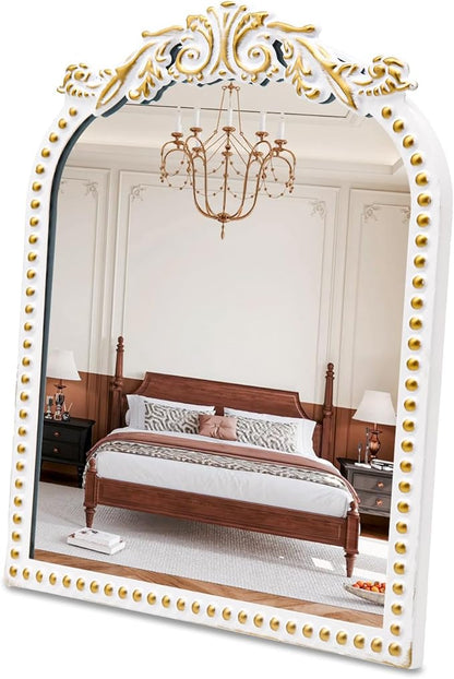 Vintage Makeup Mirror Antique Arched Vanity Tabletop Mirrors for Dresser,Baroque Decor Ornate Standing Mirror for Living Room,Desktop,Bedroom 12.1" x 9.8"