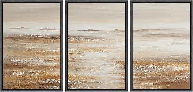 SIGNLEADER Framed Canvas Print Wall Art Set Soft Earth Tone Minimal Landscape Illustrations Minimal Decorative Bohemian for Living Room, Bedroom, Office - 24"x36"x3 Black