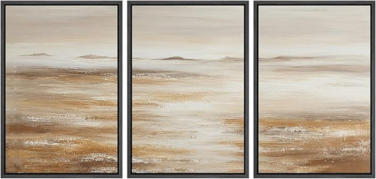 SIGNLEADER Framed Canvas Print Wall Art Set Soft Earth Tone Minimal Landscape Illustrations Minimal Decorative Bohemian for Living Room, Bedroom, Office - 24"x36"x3 Black