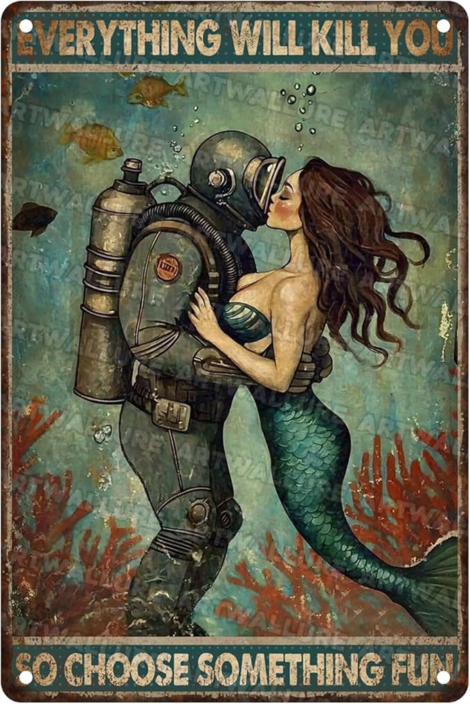 Metal Mermaid Tin Sign Everything Will Kill You So Choose Something Fun Bathroom Wall Decor for Funny Bathroom Man Cave Bar Home Decor 8x12 Inch