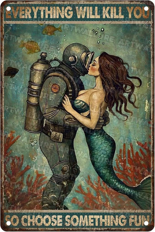 Metal Mermaid Tin Sign Everything Will Kill You So Choose Something Fun Bathroom Wall Decor for Funny Bathroom Man Cave Bar Home Decor 8x12 Inch