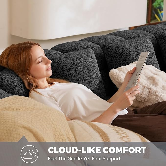 107" Modern Boneless Couch with L - Shaped Chaise, Comfy Chenille Modular Sectional Sofa with Tufted Design, Deep Seat Upholstered Sofa Bed, No - Assembly Sectional Couch, Black
