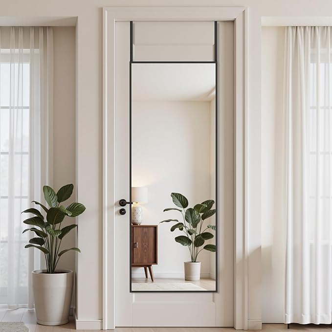 Suidia Full Length Mirror Over the Door&Wall Mounted, 48"x14" Door Mirror with Aluminum Alloy Frame, HD Shatterproof, No-Drill, Hanging Mirrors for Bedroom, Bathroom, Dorm, Closet, Rect, Black