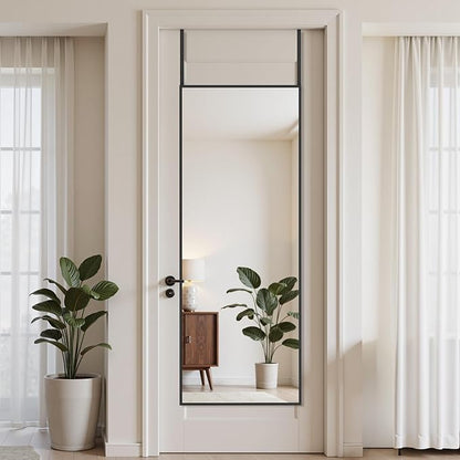 Suidia Full Length Mirror Over the Door&Wall Mounted, 48"x14" Door Mirror with Aluminum Alloy Frame, HD Shatterproof, No-Drill, Hanging Mirrors for Bedroom, Bathroom, Dorm, Closet, Rect, Black