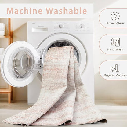 Srugn Washable Rugs 6x9 Area Rugs for Living Room,Bedroom,Dining Room- Ultra Soft Faux Wool Nursery Rug for Baby Girl,Neutral Light Pink Low Pile Vintage Carpets for Dorm Kids Playroom,Non Slip