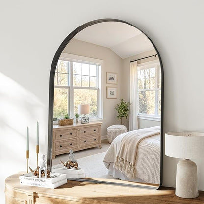 Arched Bathroom Mirror, 36"x40" Black Mirror for Wall Mounted Vanity Mirror for Over Sink with Tempered Glass, Aluminum Alloy Deep Frame, Farmhouse for Bedroom, Entryway, Living Room