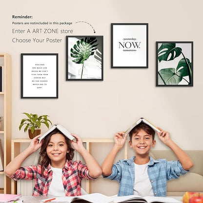 A ART·ZONE Black Picture Frames - 8x10-4 Pack Photo & Poster Frame Set for Wall Decor & Tabletop Display, Minimalist Black Frame Collection