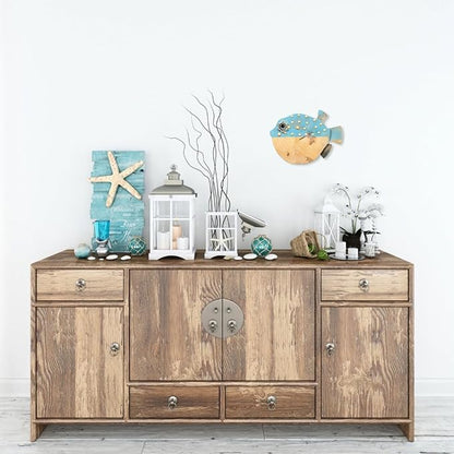 Driftwood Fish Nautical Wall Decor - Handmade Wooden Rustic Coastal Wall Art for Living Room, Bedroom, Office, Bathroom - Ocean Beach Decoration (Bubba)
