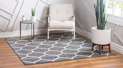 Unique Loom Trellis Frieze Collection Area Rug - Rounded (6' Square, Dark Gray/ Ivory)