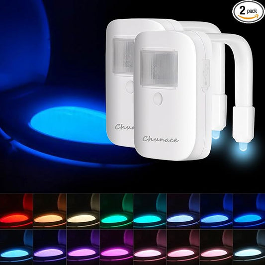 2 Pack Rechargeable Toilet Night Light with Motion Activated Sensor, 16 Colors LED Nightlight Inside Bowl, Cool Stuff for Bathroom Accessories, Unique & Funny Gadgets for Men/Kids Birthday Gift 2025