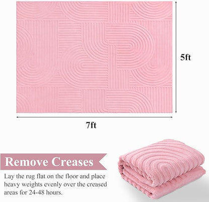 Pauwer Pink Area Rug for Girls Bedroom 5x7 Soft Fluffy Non Slip Machine Washable Rugs Arch Modern Indoor Mat Fuzzy Floor Carpet for Kids Nursery Living Room Dorm Playroom Dining Baby Home Decor