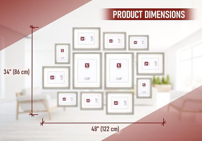 12 Pack Shadow Box Style Gallery Wall Frame Set – Deep Photo Frame Set with Mat for 8x10, 5x7 and 4x6 - Multiple Sizes Picture Frame Set for Wall Collage – Assorted Picture Frames for Wall (Gray)
