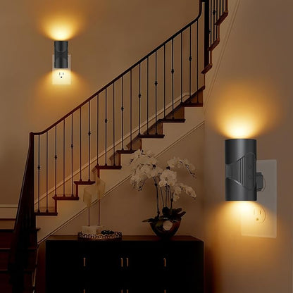 easuntec Night Lights Plug into Wall, Plug in Night Light, Night Light, Dusk to Dawn Light Sensor, 3 Light Modes, Dimmable Night Lights for Bedroom Bathroom Hallway Kitchen Stairs (Black, 2 Pack)