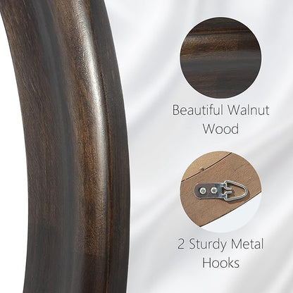 CULER Round Wall Mirrors 30 Inch,Wood Rustic Decorative Transitional Mirror with Walnut Frame for Wall,Farmhouse Hanging Vanity Mirror for Bathroom Bedroom Living Room or Entryway (Walnut Brown)