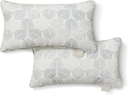 Martha Stewart Modern Banana Leaves Indoor Outdoor Decorative Lumbar Pillow 2-Pack Set, UV Fade Resistant, Water Repellent, Printed Tropical Design, Warm Grey, 11"x18"